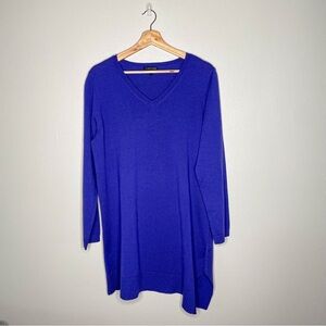 Eileen Fisher | Merino Wool Asymmetrical Tunic Length Indigo Sweater